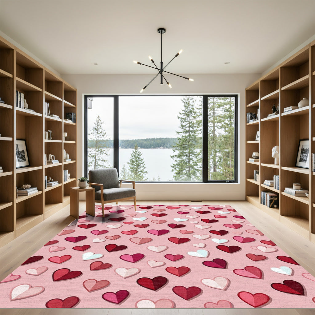 Pink Red Heart Collection Rug
