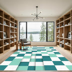 Modern Teal and Mint Grid Block Rug