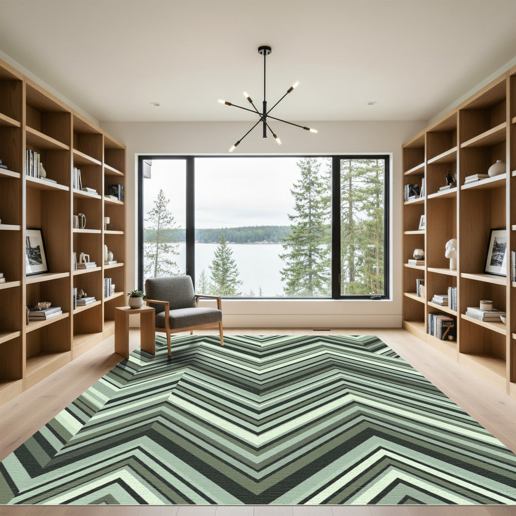 Green Subtle Chevron Stripe Rug