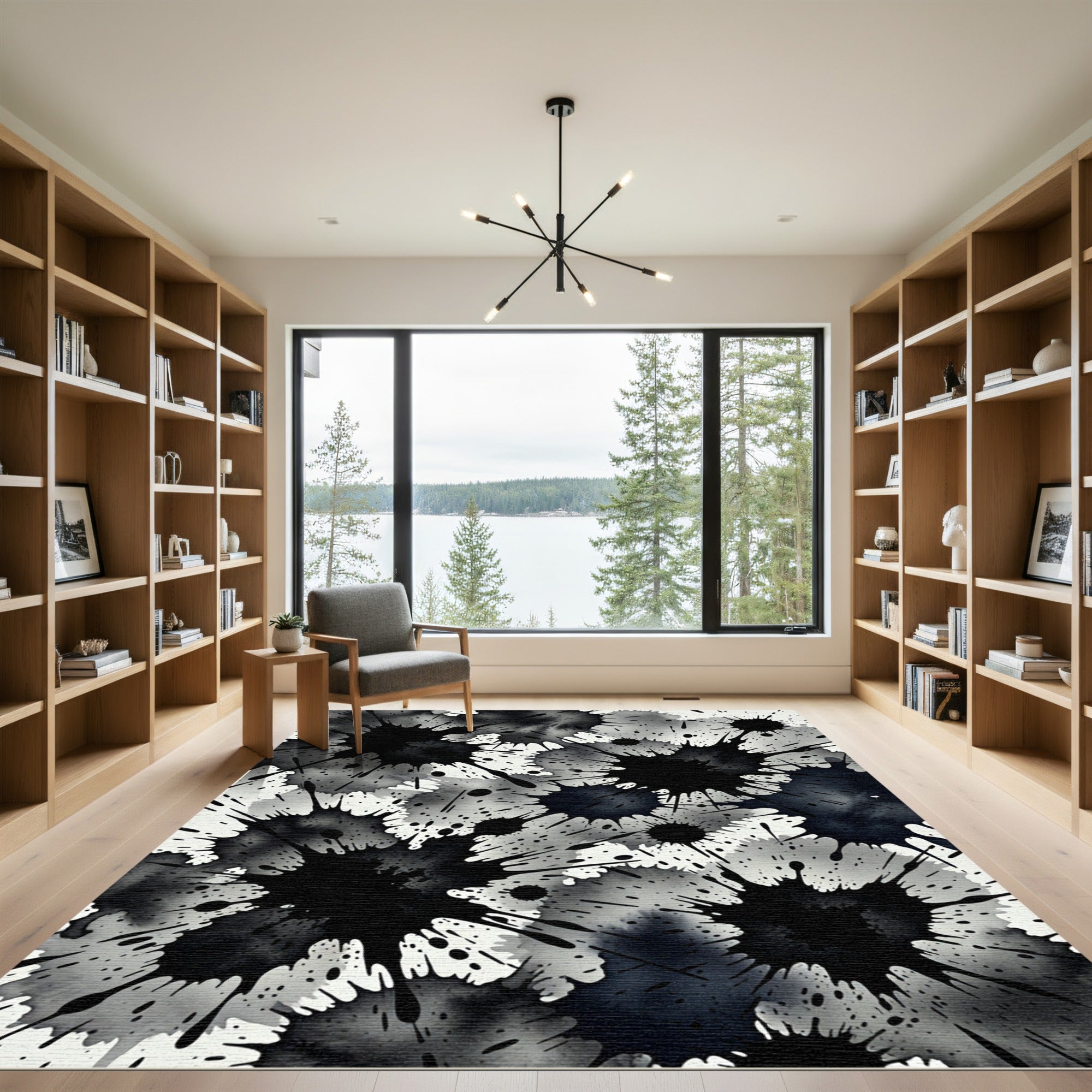 Grunge Splatter Inkburst Black White Rug