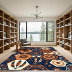 Celestial Hexagon Sun Feather Indigo Terracotta Rug