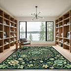 Elegant Sage Botanical Floral Medallion Rug