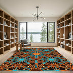 Celestial Starburst Teal and Amber Art Rug