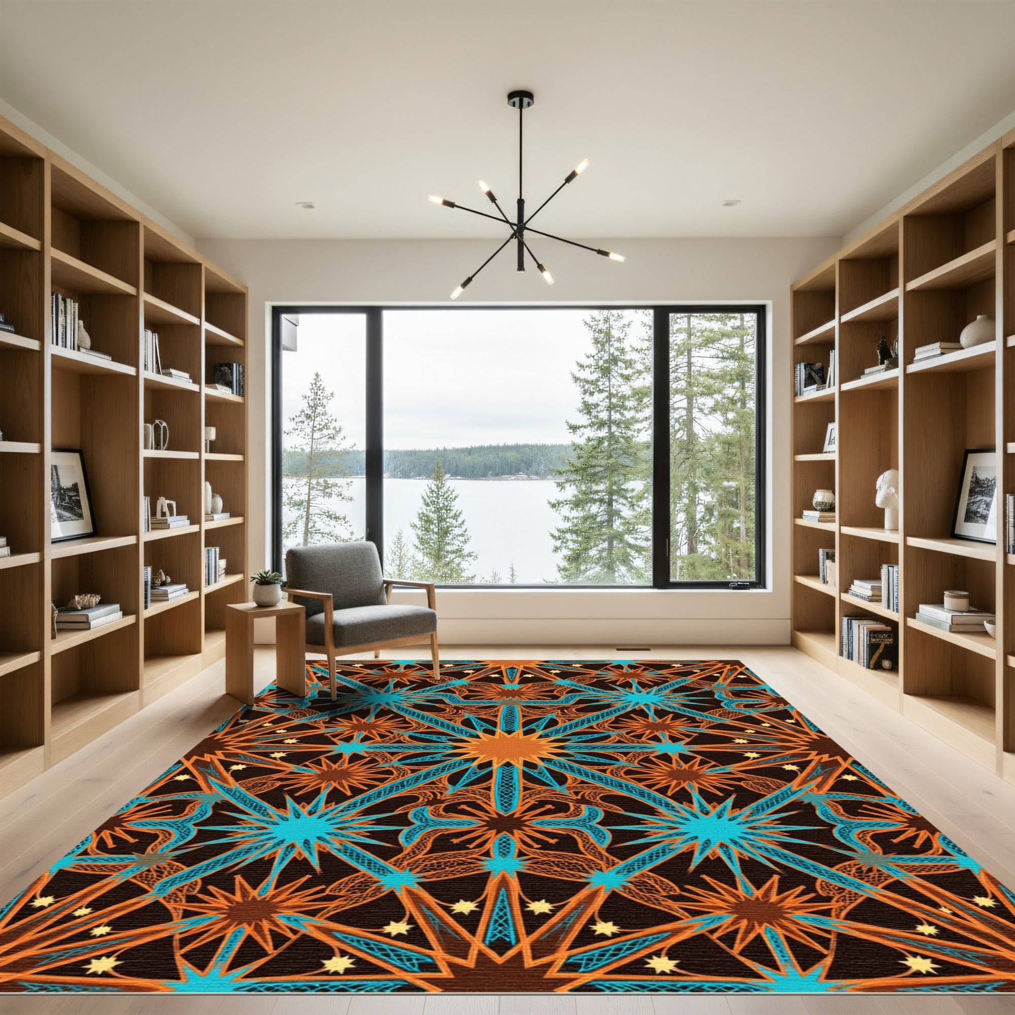Celestial Starburst Teal and Amber Art Rug