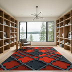 Modern Gray Red Quatrefoil Lattice Rug