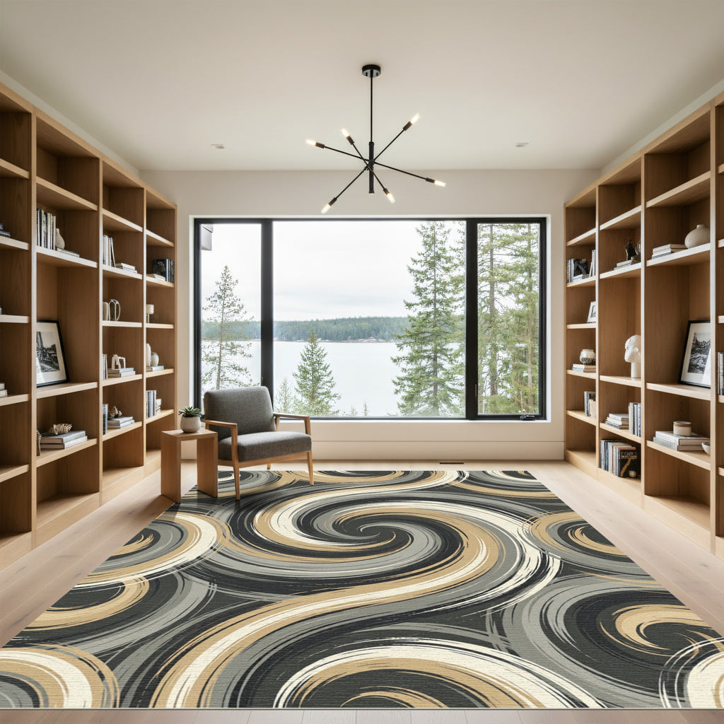 Modern Neutral Swirl Abstract Rug