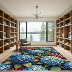 Blue Hydrangea and Coral Botanical Garden Rug