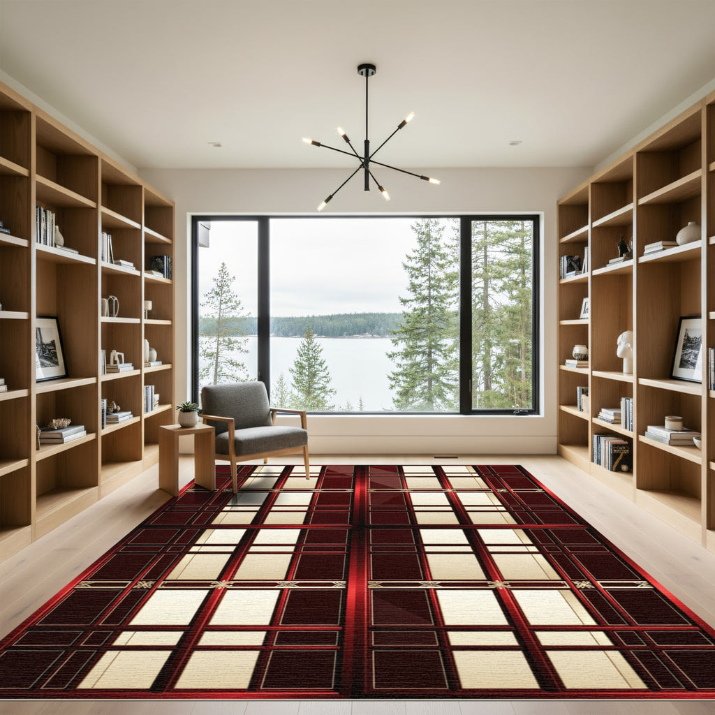 Rich Red and Gold Geometric Lattice Rug