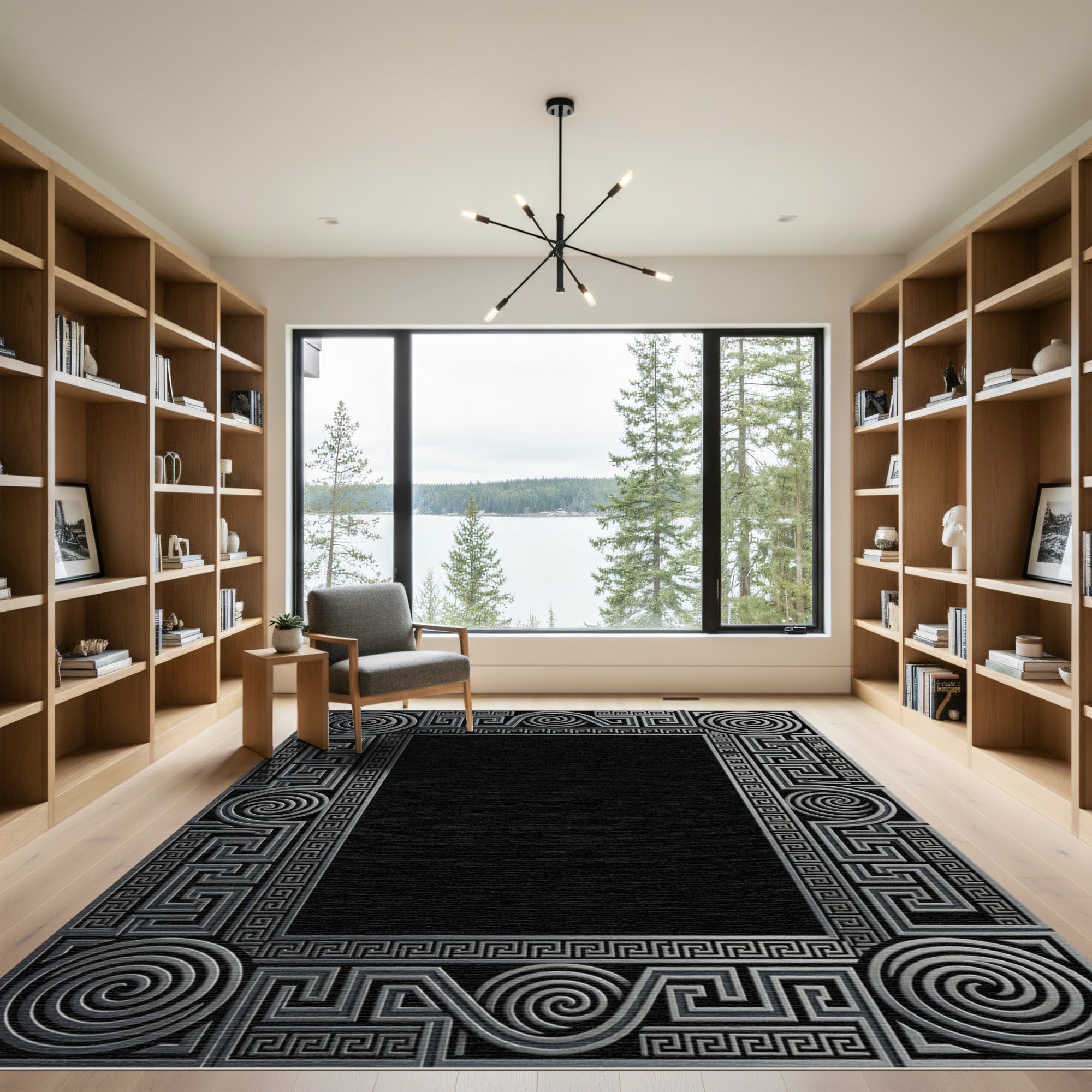 Silver Geometric Maze Swirl Rug