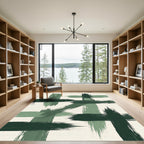 Abstract Forest Green Brushstroke Grid Rug