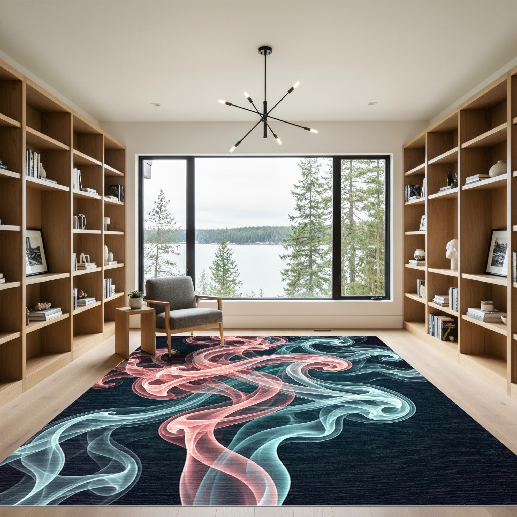 Modern Ethereal Coral and Teal Swirl Rug