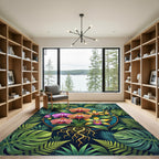 Vibrant Tropical Orchid Botanical Medallion Rug