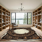 Ornate Rustic Wood Grain Roundel Rug