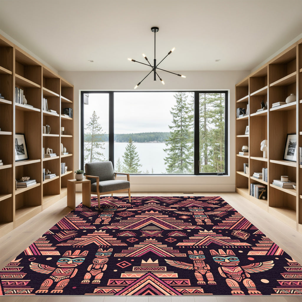 Tribal Totem Pink Geometric Pyramid Rug