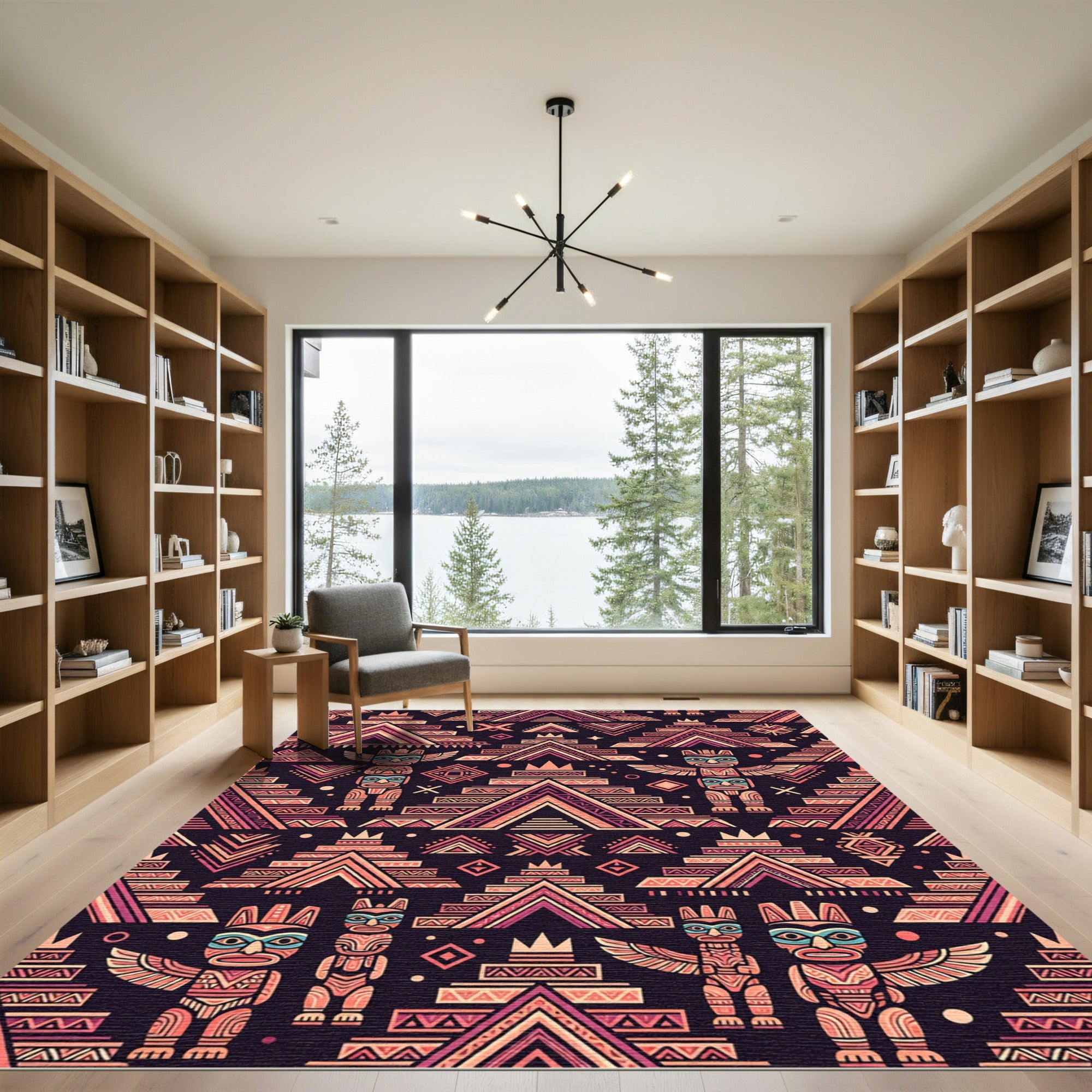 Tribal Totem Pink Geometric Pyramid Rug