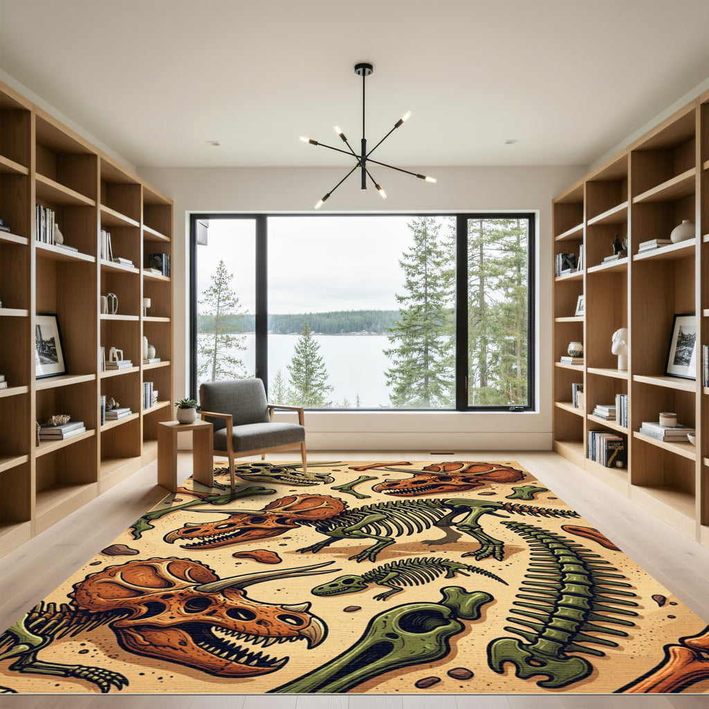 Dino Fossil Earthy Tone Trellis Rug