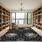 Gothic Black and White Chrysanthemum Art Rug
