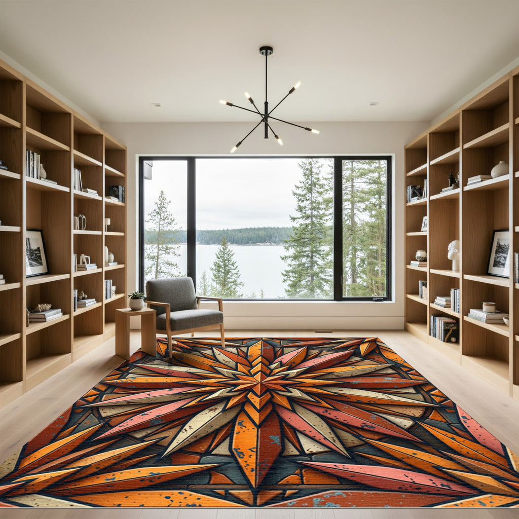 Geometric Copper Sunburst Star Rug