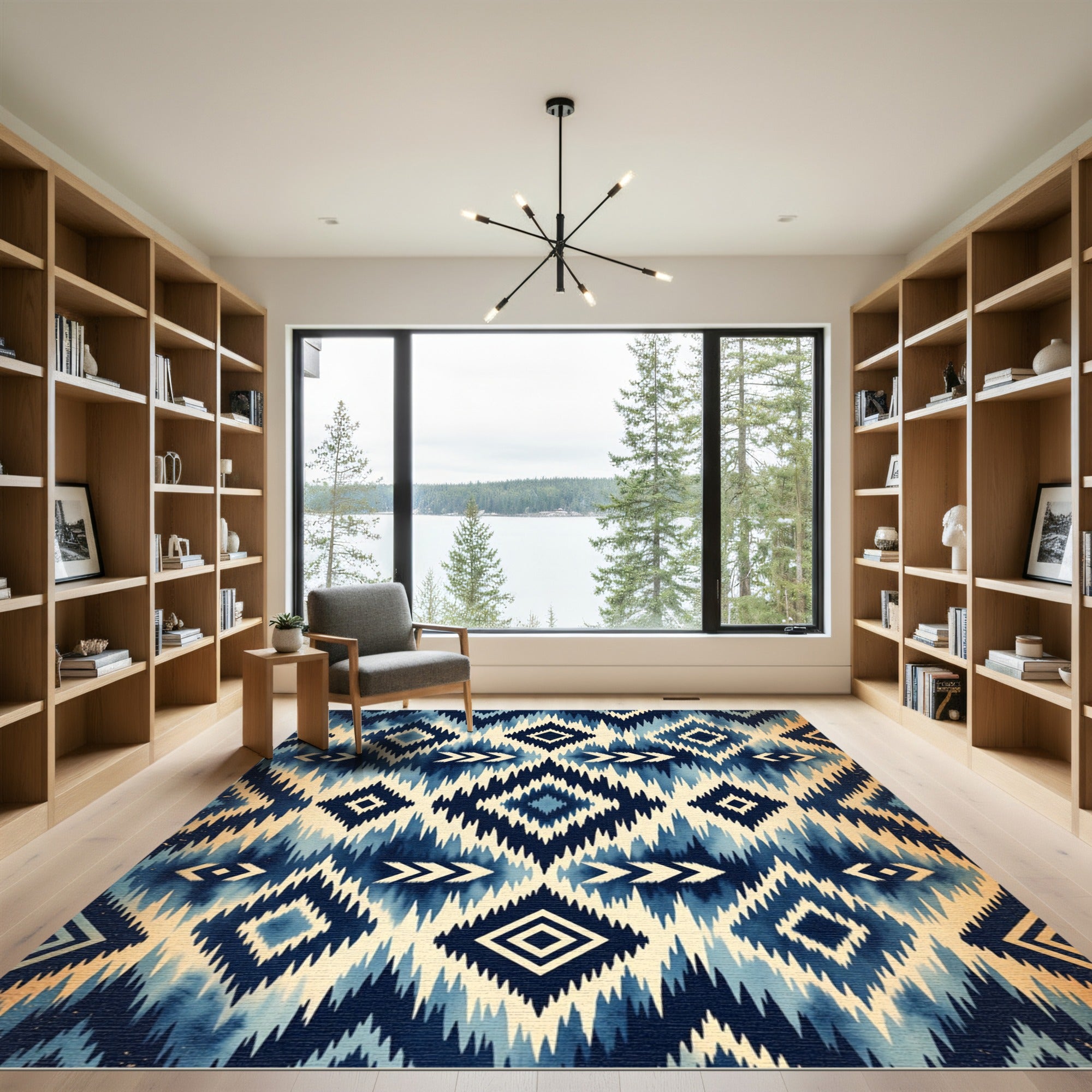 Navy Blue Geometric Aztec Diamond Rug