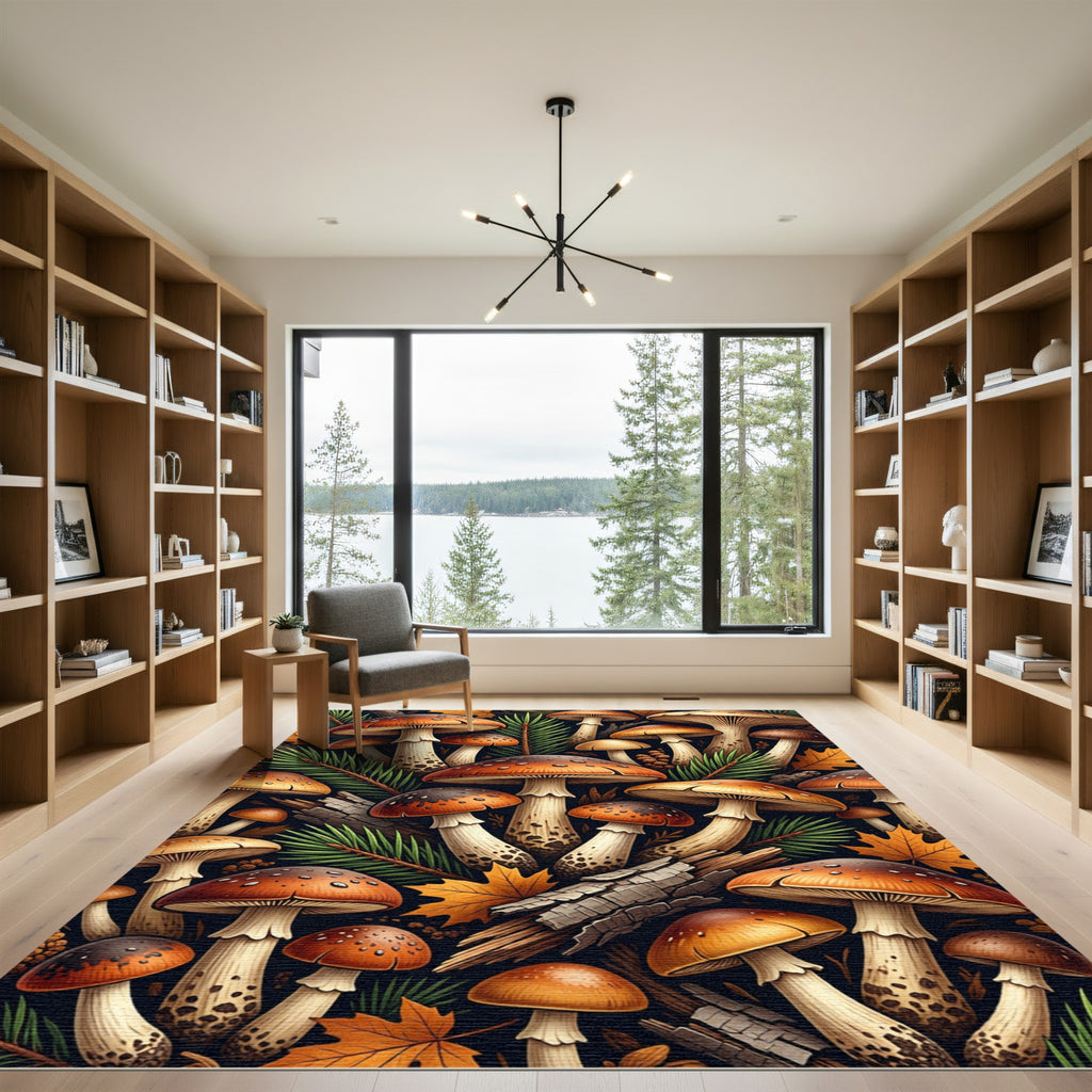 Enchanted Forest Mushroom Autumn Foliage Rug