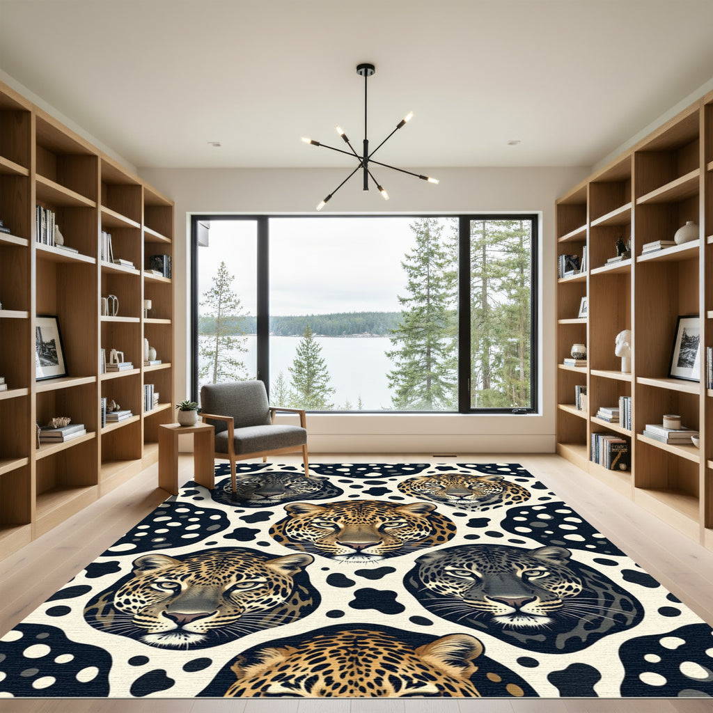 Leopard Portrait Cream and Black Rug