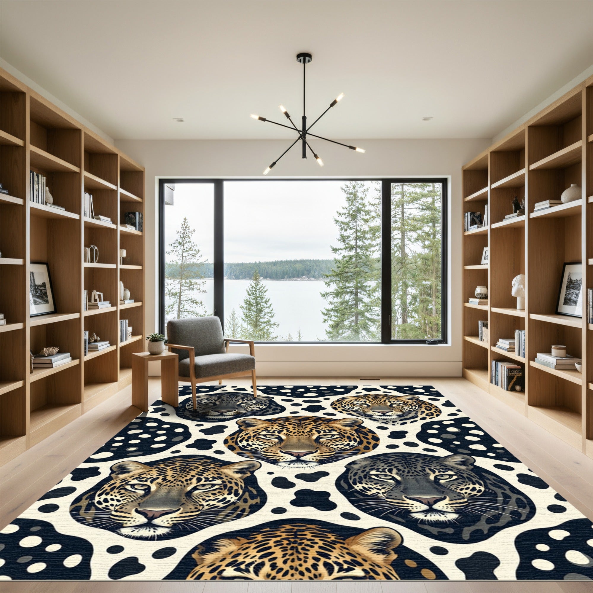 Leopard Portrait Cream and Black Rug