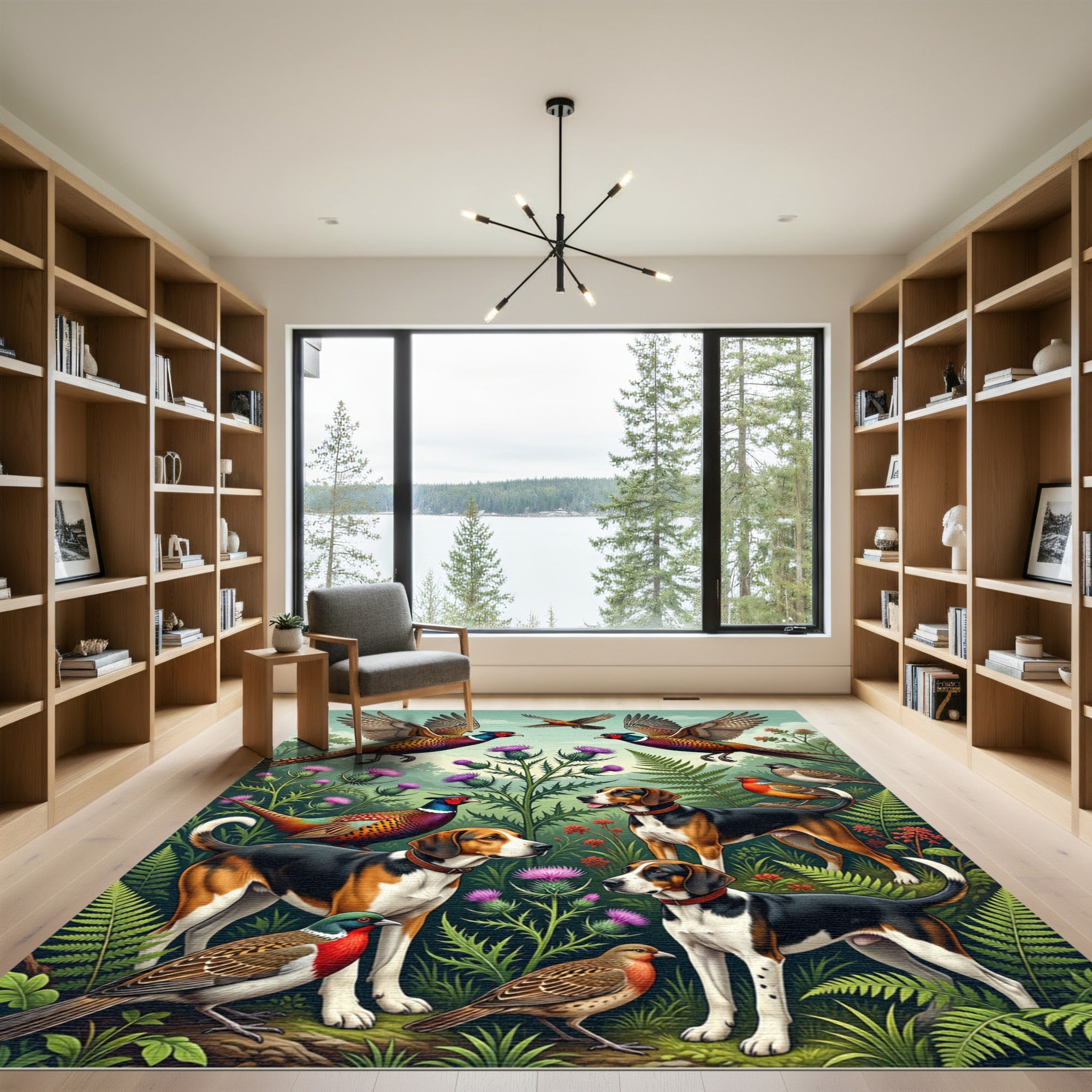 Pheasant and Hound Wildlife Landscape Rug
