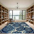 Deep Blue Paisley Floral Medallion Rug