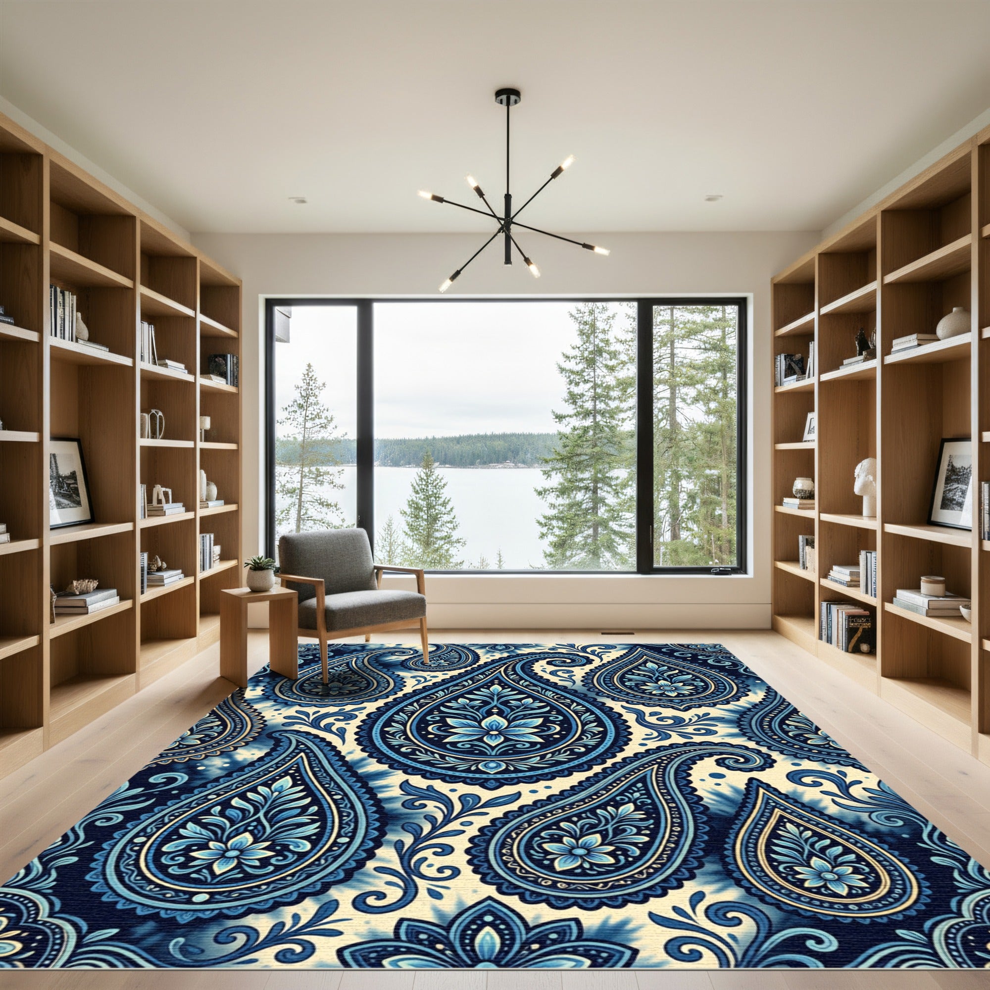 Deep Blue Paisley Floral Medallion Rug
