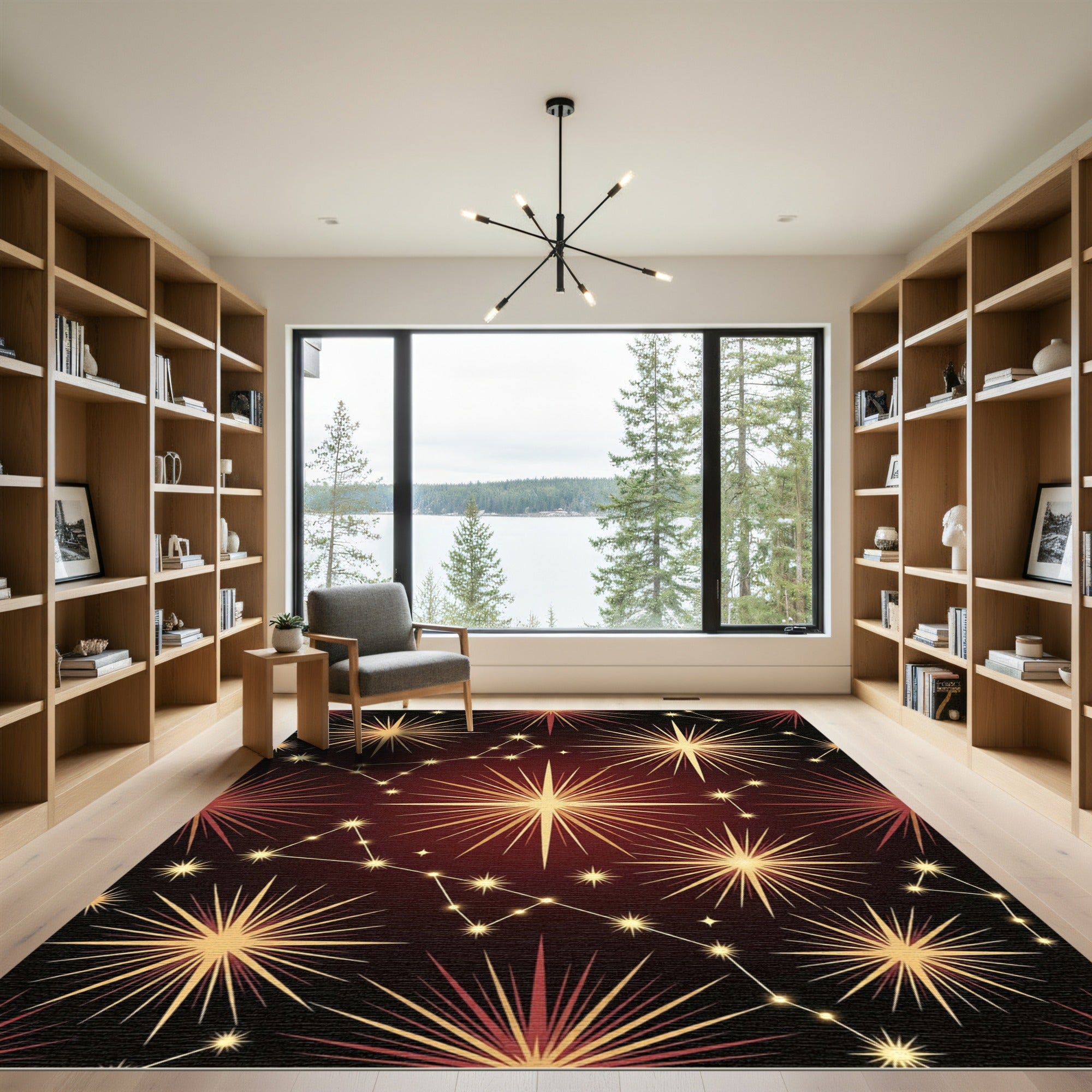 Radiant Gold Starburst Constellation Rug