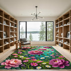 Lush Pink Peony Floral Garden Rug