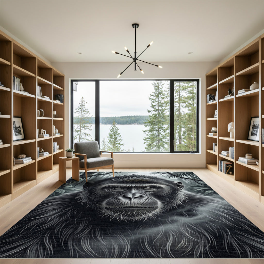 Monochromatic Primate Jungle Portrait Rug