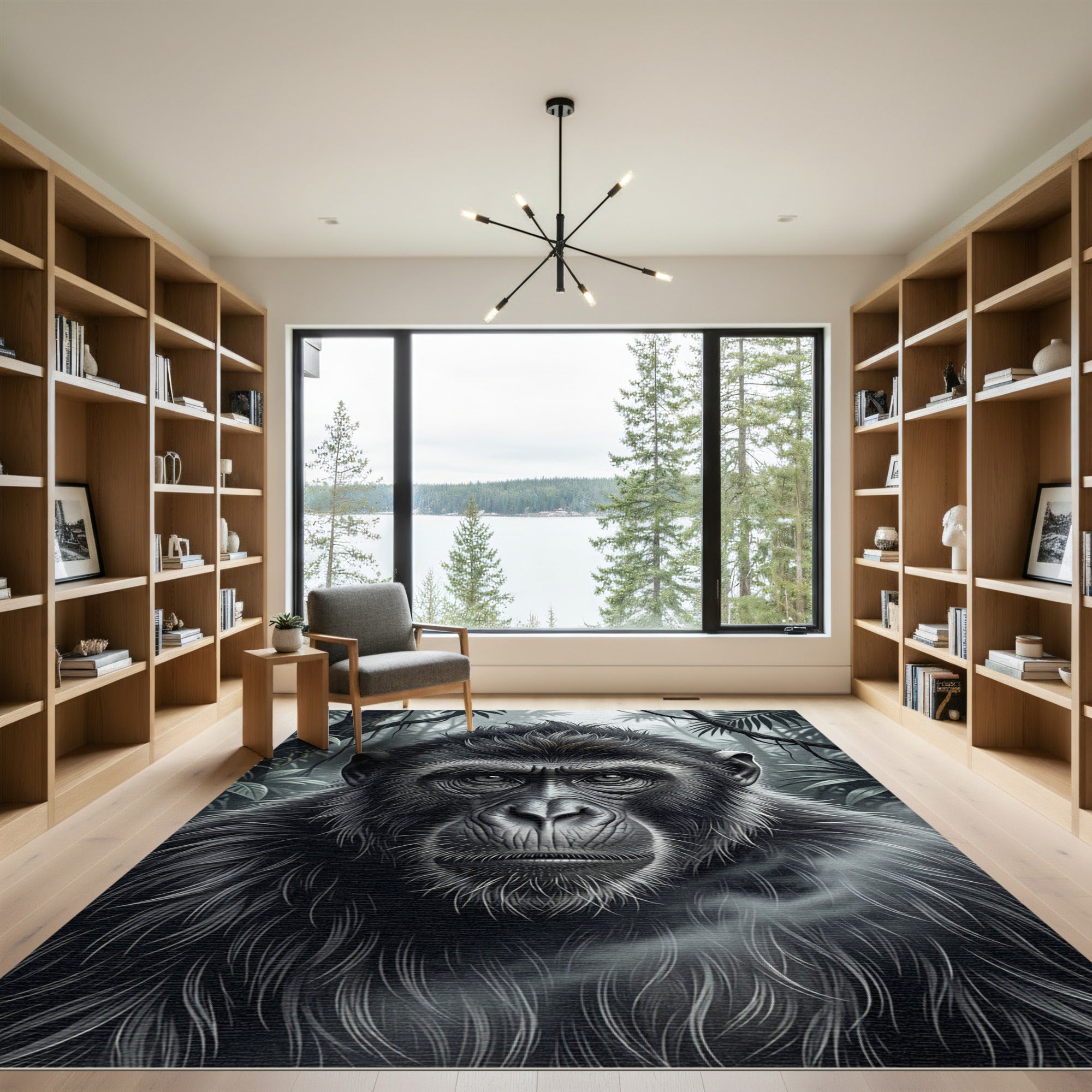 Monochromatic Primate Jungle Portrait Rug
