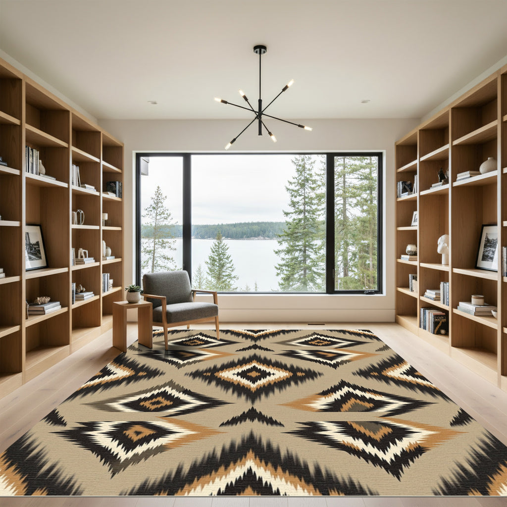 Earthy Brown Geometric Ikat Diamond Rug