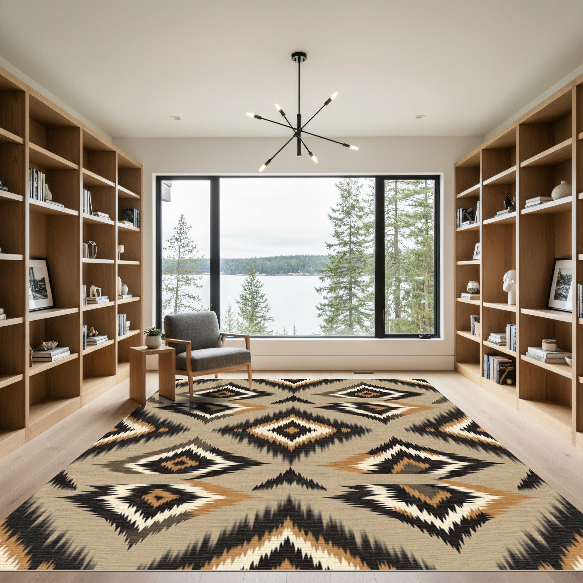 Earthy Brown Geometric Ikat Diamond Rug