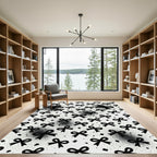 Black Bows and Dotted Minimalist Monochrome Rug