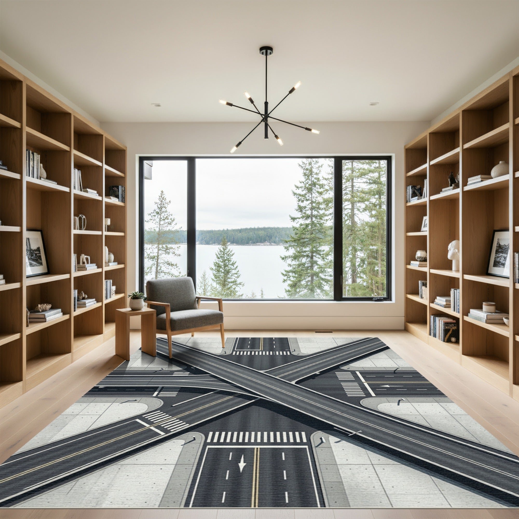 Gray Urban Road Intersection Rug
