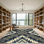 Geometric Gold And Navy Braided Lines Rug