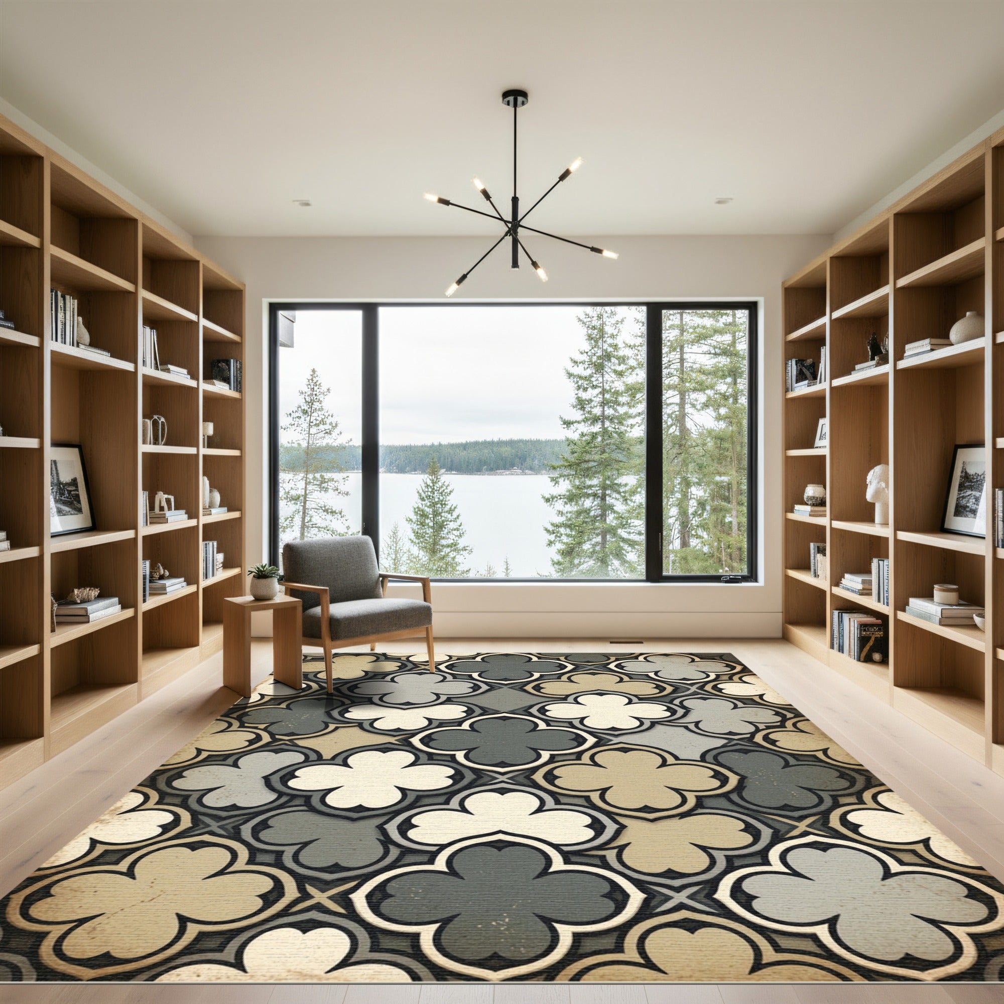 Neutral Tone Quatrefoil Geometric Medallion Rug