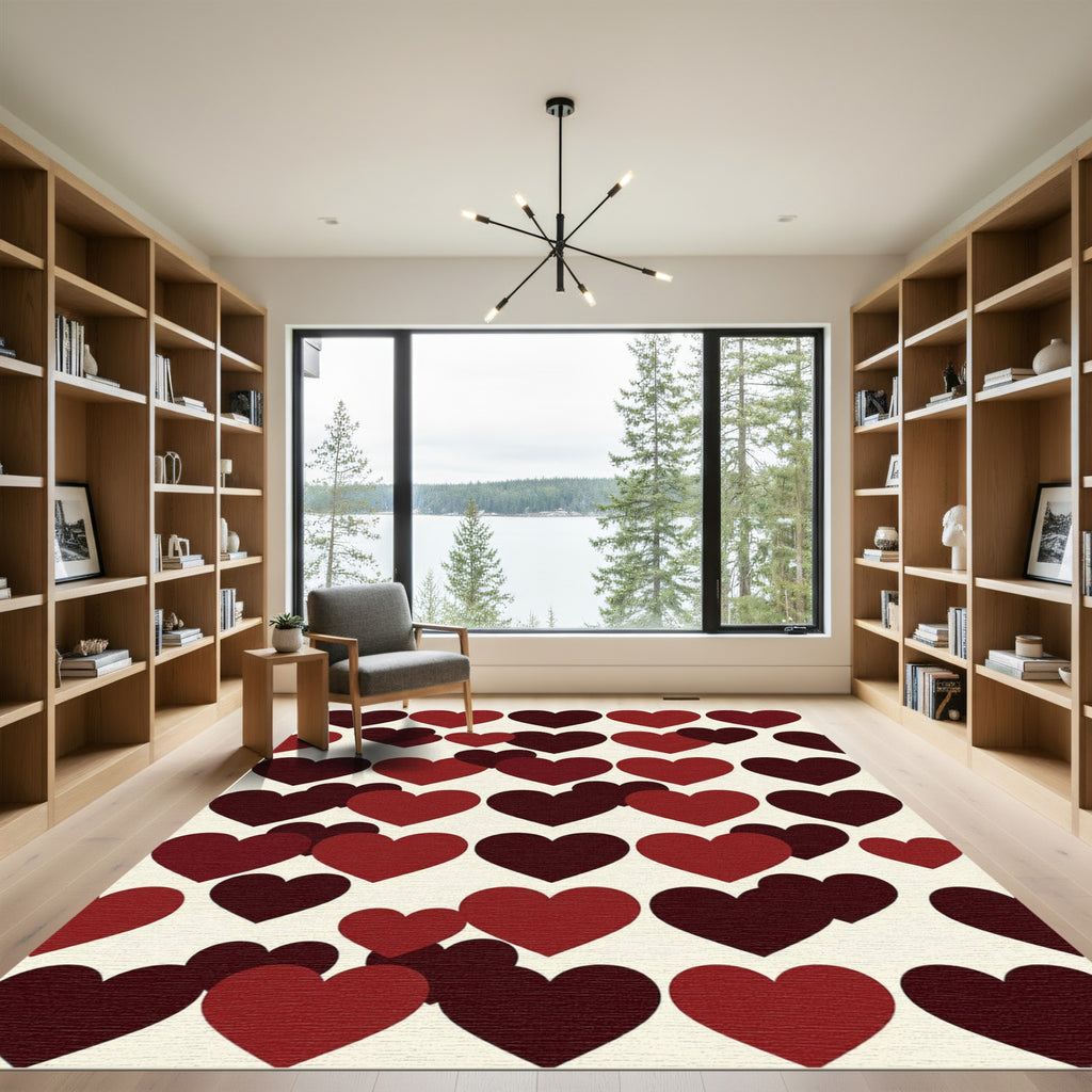 Romantic Maroon Crimson Heart Grid Rug