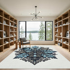 Elegant Blue Foliage Damask Illustration Rug