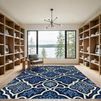 Deep Blue Floral Arabesque Rug
