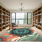 Teal Lotus Mandala Floral Art Rug