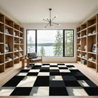 Modern Monochrome Checkerboard Marble Tile Rug
