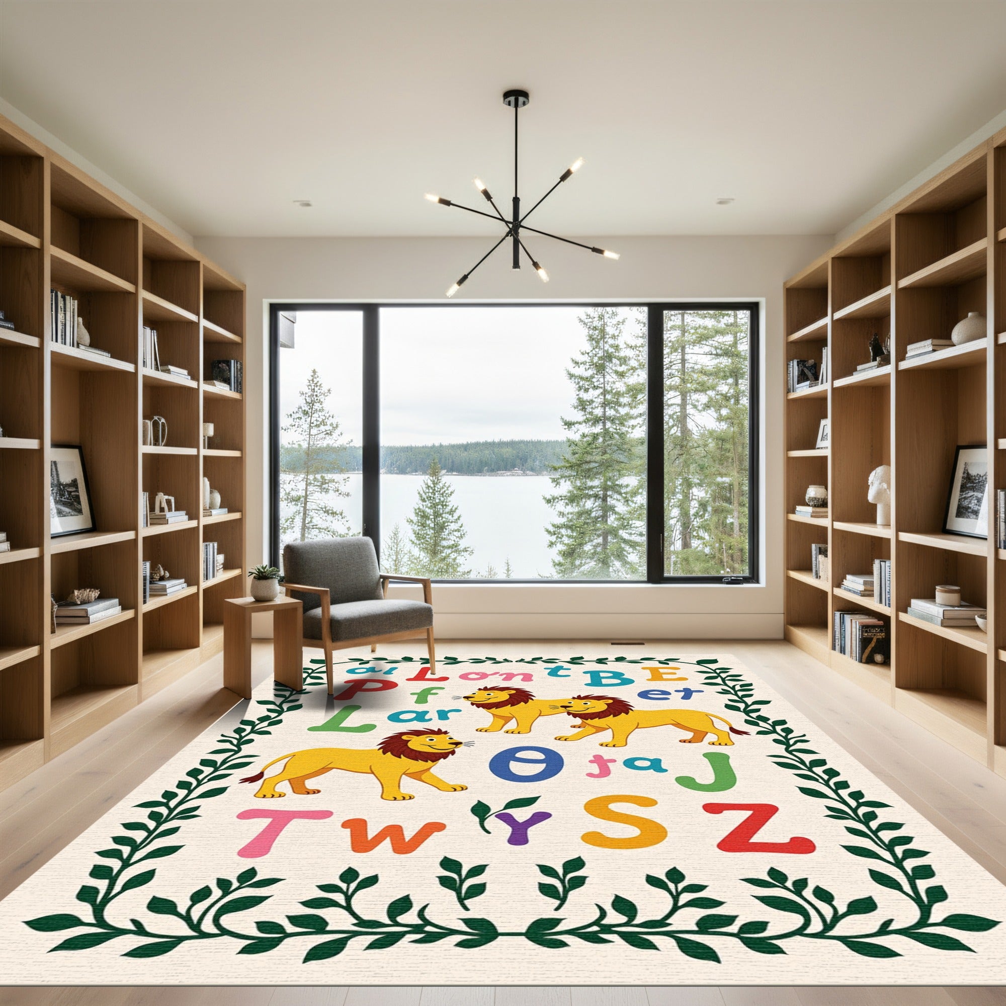 Cheerful Yellow Lion Alphabet Garland Rug