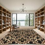 Gothic Black Gold Quatrefoil Scroll Rug