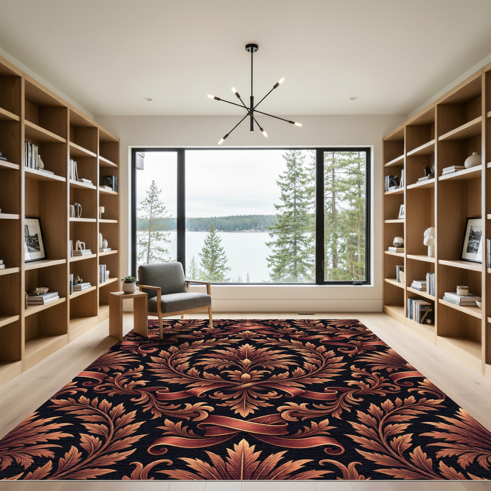 Ornate Russet Ribbon Acanthus Scroll Rug