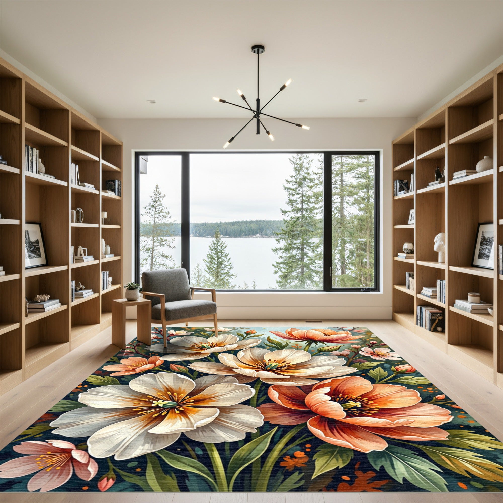 Vibrant Peach White Garden Floral Bloom Rug