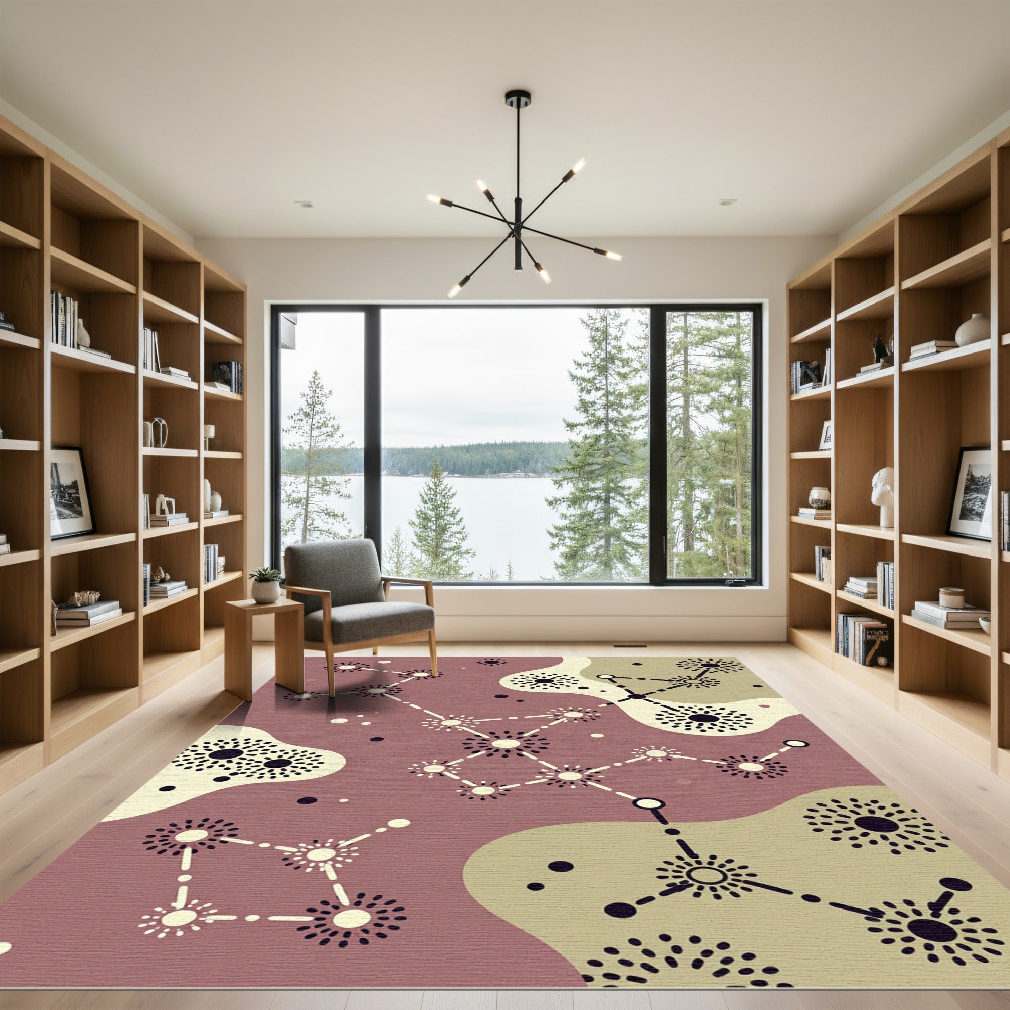 Abstract Celestial Constellation Dusty Rose Rug