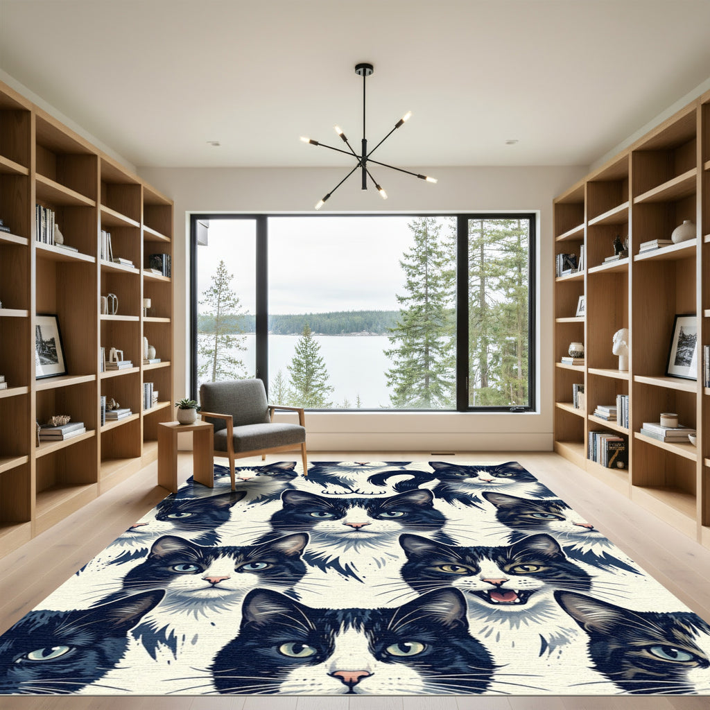 Monochrome Black and White Cat Portrait Rug